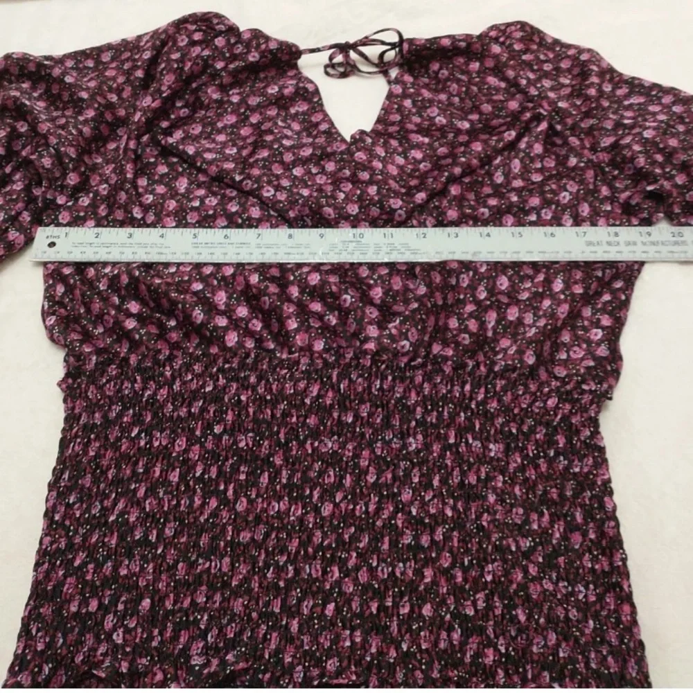 Leyden Women's Smocked Black And Purple Floral Blouse